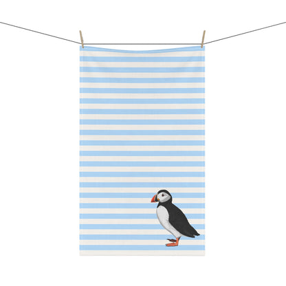 Puffin Bird Art Kitchen Towel Blue White 18" × 30"