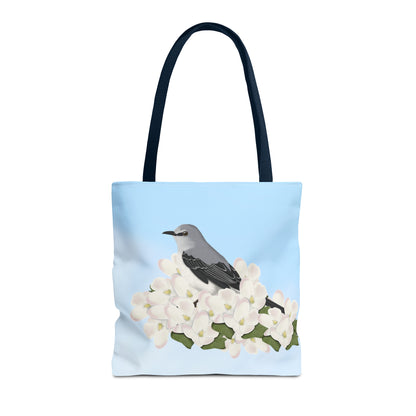 Mockingbird in Spring Blossoms Bird Tote Bag 16"x16"