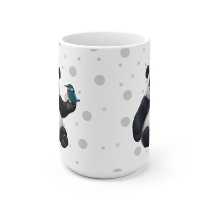 Eisvogel mit einem fröhlichen Panda Vogel Tiermotiv Tasse Punkte Grau