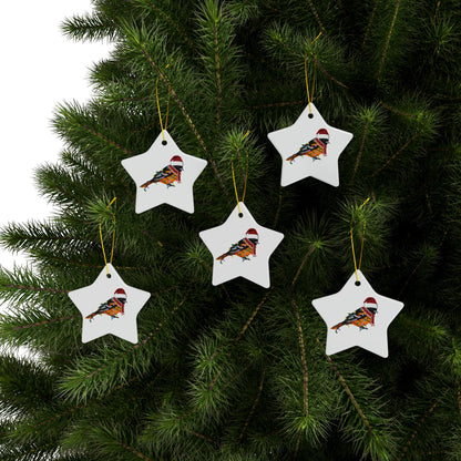 Baltimore Oriole as Santa Ceramic Bird Christmas Ornament | Durable Double-Sided Bird Lover Decor