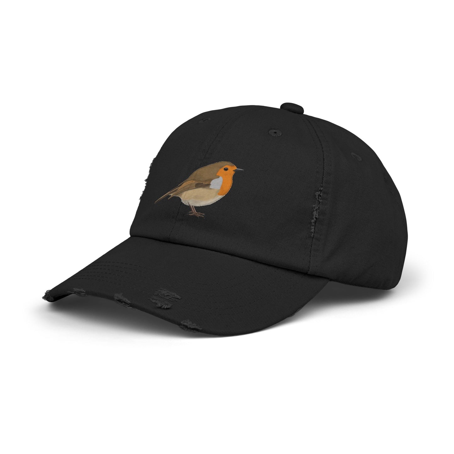 European Robin Bird Art Distressed Cap