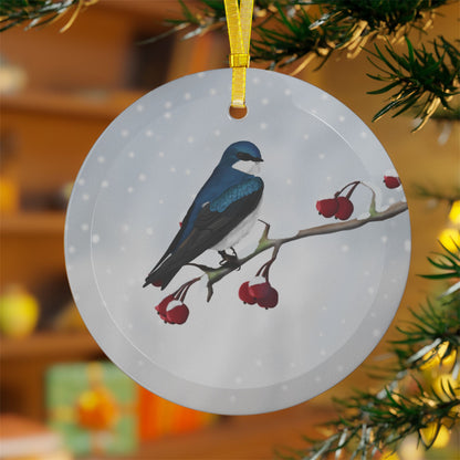 Tree Swallow Snow Bird Christmas Glass Ornament White