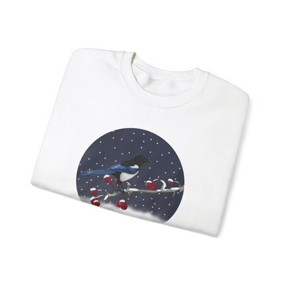 Magpie on a Winter Branch Christmas Bird Sweatshirt