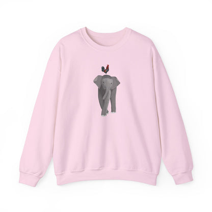 Elephant with Rooster Bird Birding & Birdwatching Sweatshirt