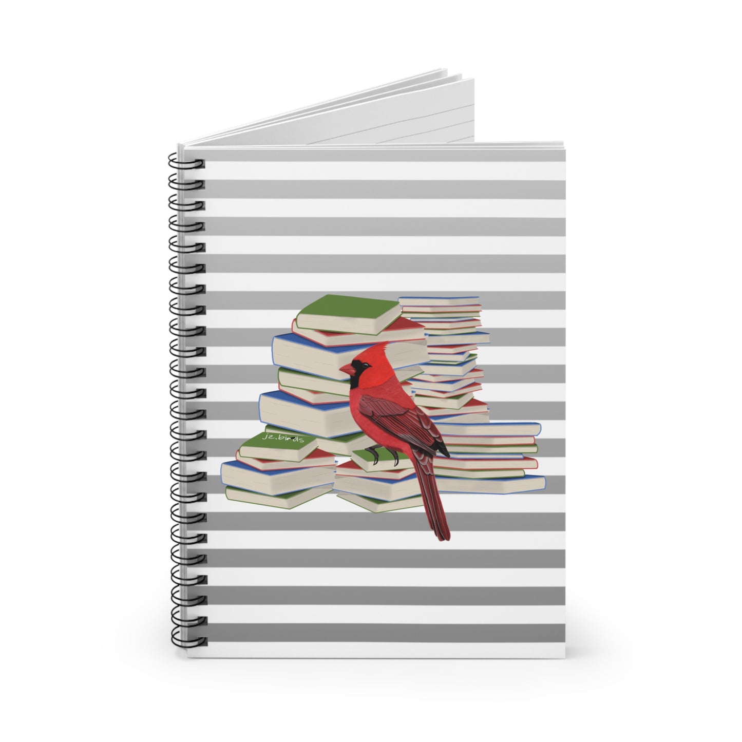 Cardinal Bird with Books Birdlover Bookworm Spiral Notebook Ruled Line 6" x 8"