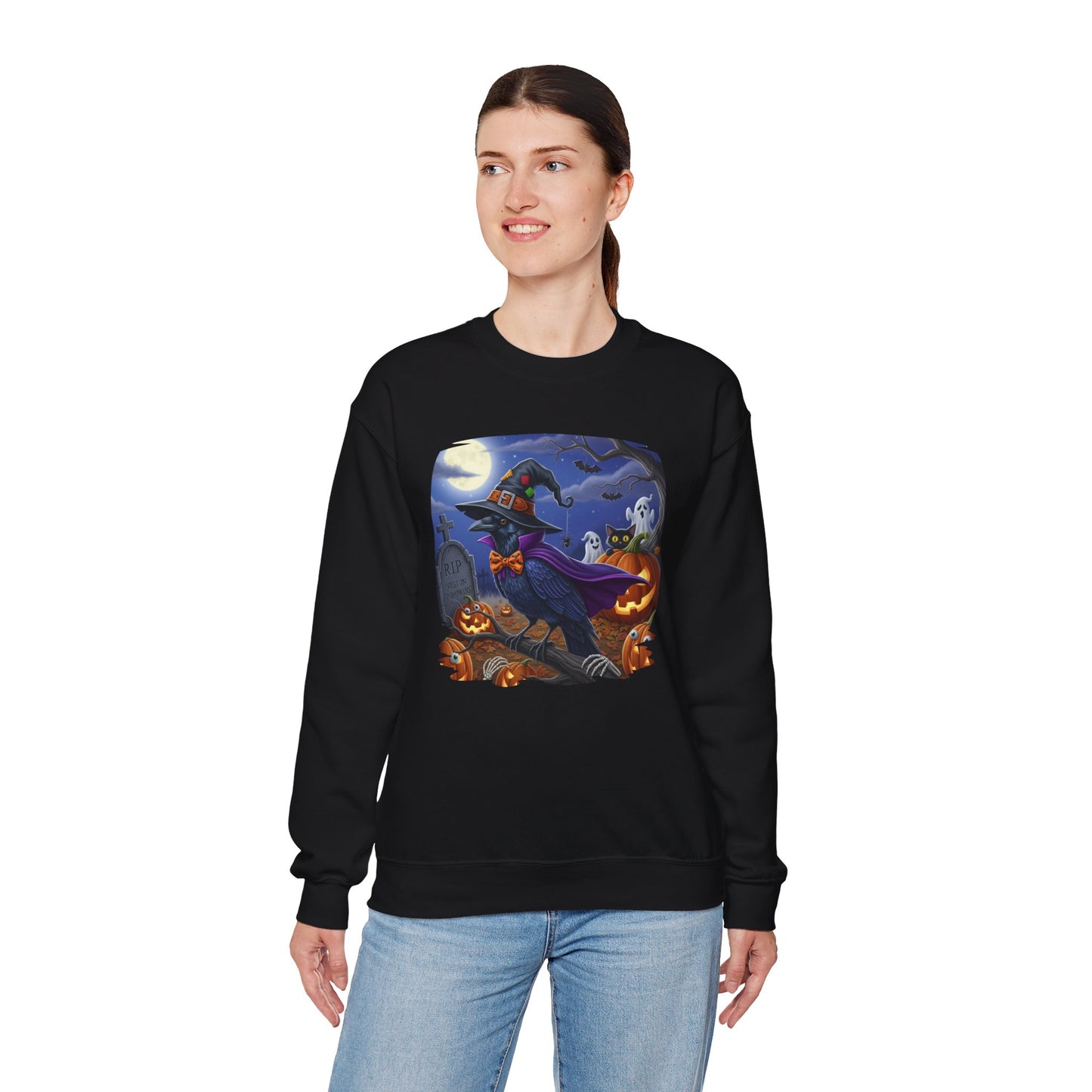 Black Raven Halloween Bird Sweatshirt - Spooky Halloween Costume for Bird Lovers