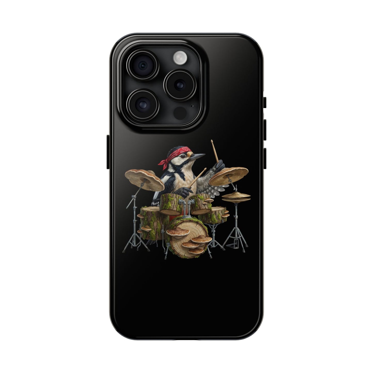 Woodpecker with Drums iPhone Case – Premium Tough Phone Cover Black