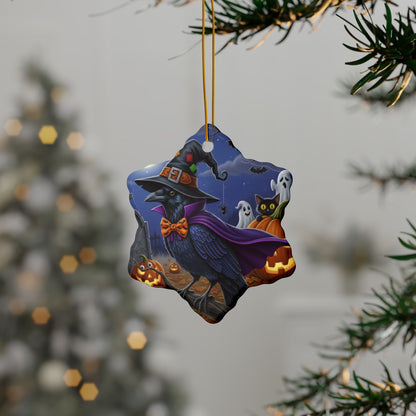 Raven Crow Bird Halloween Tree Ornament, 100% Ceramic Cute Hanging Decoration