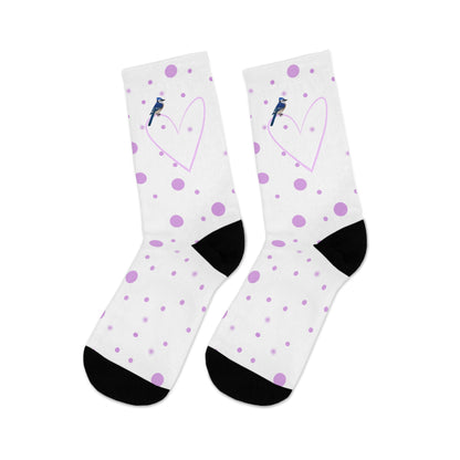 Blue Jay Valentine's Day Pink Heart and Dots Bird Socks White