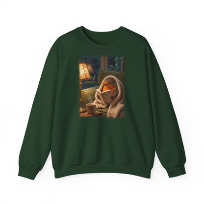 Gemütliches Rotkehlchen Sweatshirt mit Lese-Motiv | Süßer Vogel Pullover für Buchliebhaber