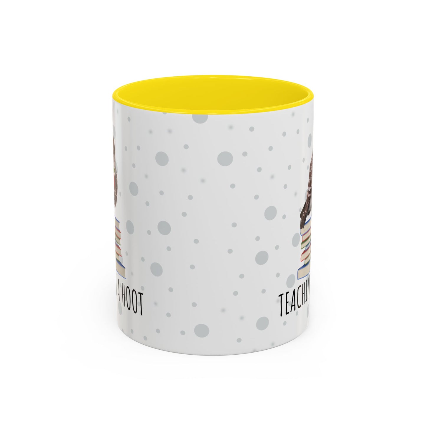 Cute Owl on Books Teacher Mug – Teaching is a Hoot – Two-Tone Classroom Coffee Cup