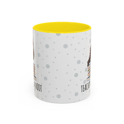 Cute Owl on Books Teacher Mug – Teaching is a Hoot – Two-Tone Classroom Coffee Cup