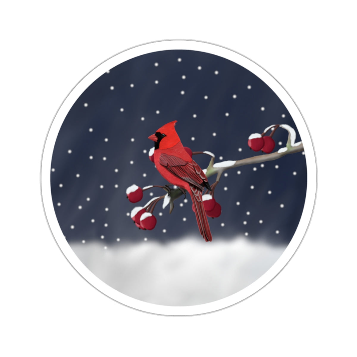 Cardinal on a Winter Branch Christmas Bird Sticker