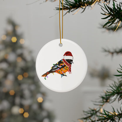 Baltimore Oriole as Santa Ceramic Bird Christmas Ornament | Durable Double-Sided Bird Lover Decor