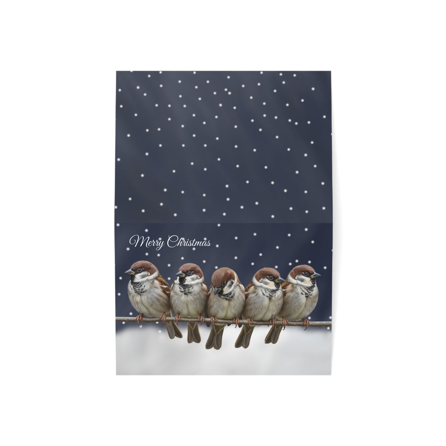 Tree Sparrows Bird Art Premium Christmas Card 7x5" | Double-Sided Matte Holiday Greeting