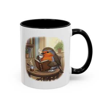 Robin Reads Books and Drinks Coffee Bird Mug for Bird and Book Lovers