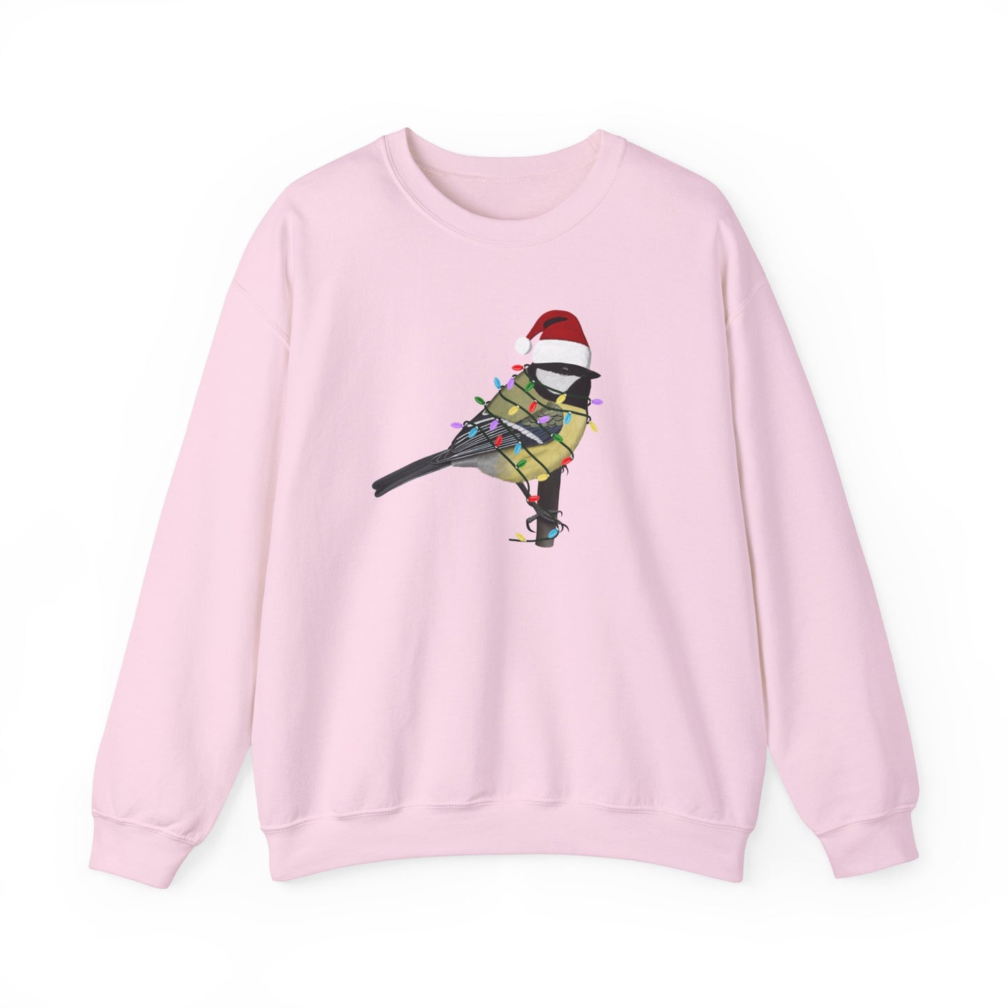 Chickadee with Fairy Lights Santa Claus Christmas Bird Sweatshirt