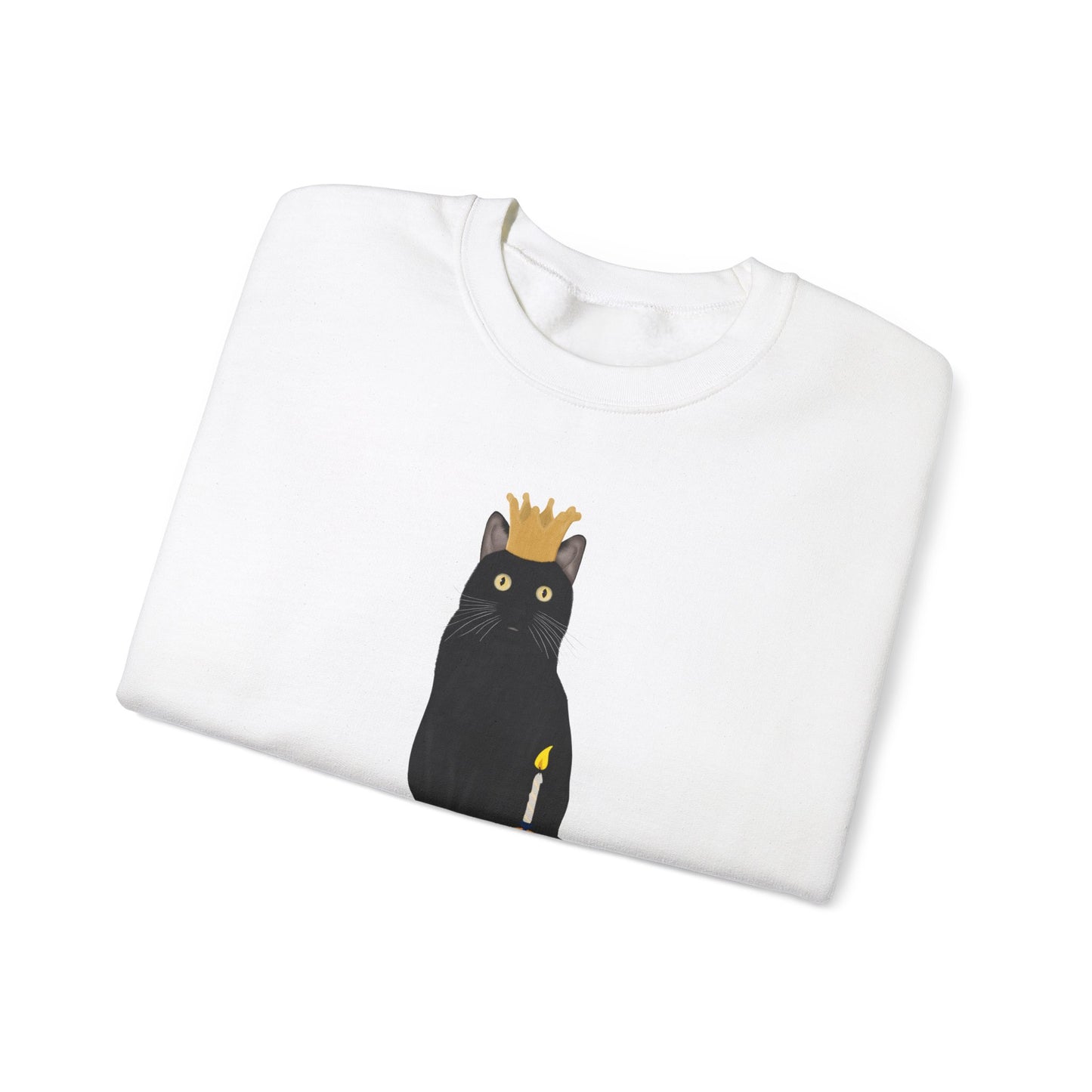 Black Birthday Cat with Muffin and Golden Crown Cat Lover Sweatshirt