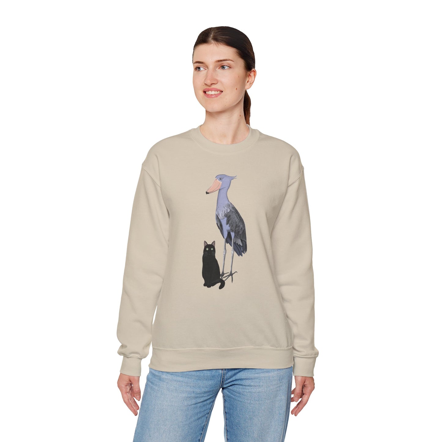 Black Cat with Shoebill Bird Cat Lover Sweatshirt