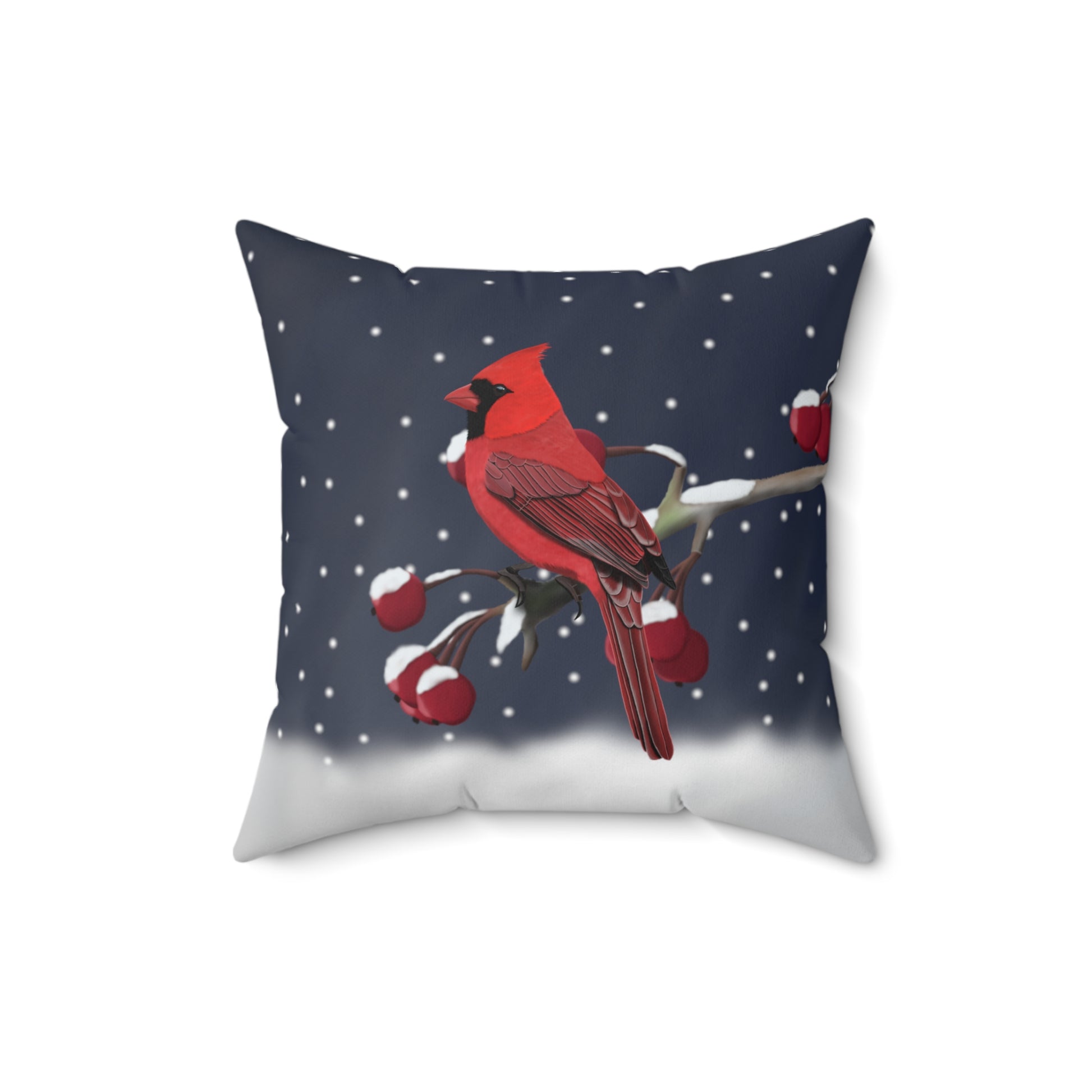 Cardinal on a Winter Branch Christmas Bird Pillow