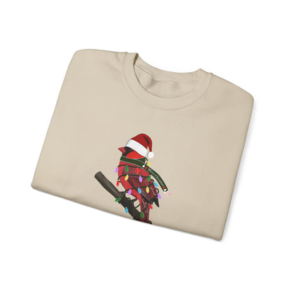 Cardinal with Fairy Lights Santa Claus Christmas Bird Sweatshirt