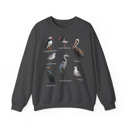 Sweatshirt mit Küstenvögeln: Papageitaucher, Möwe & Co. | Vogelkunde Meer – Animal Graphic Tee, Vogelmotiv