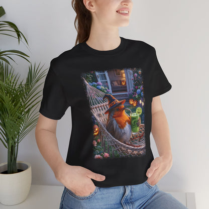 Robin Rosi Halloween Hammock T-Shirt for Spooky Season and Cozy Fall Lovers