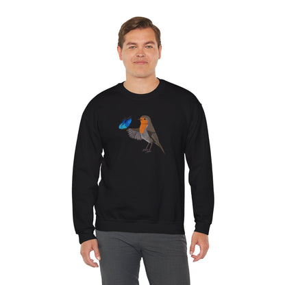 Robin with Butterfly Bird Birding & Birdwatching Sweatshirt