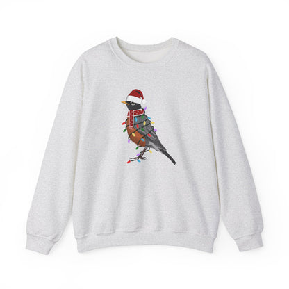 Robin with Fairy Lights Santa Claus Christmas Bird Sweatshirt