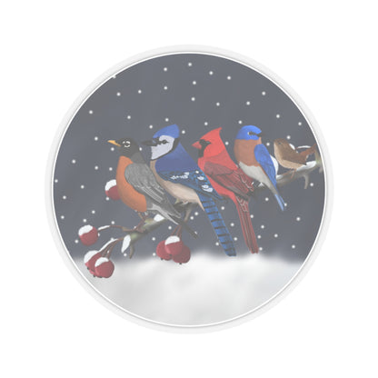 Robin Blue Jay Cardinal Bluebird Wren on a Winter Branch Christmas Bird Sticker