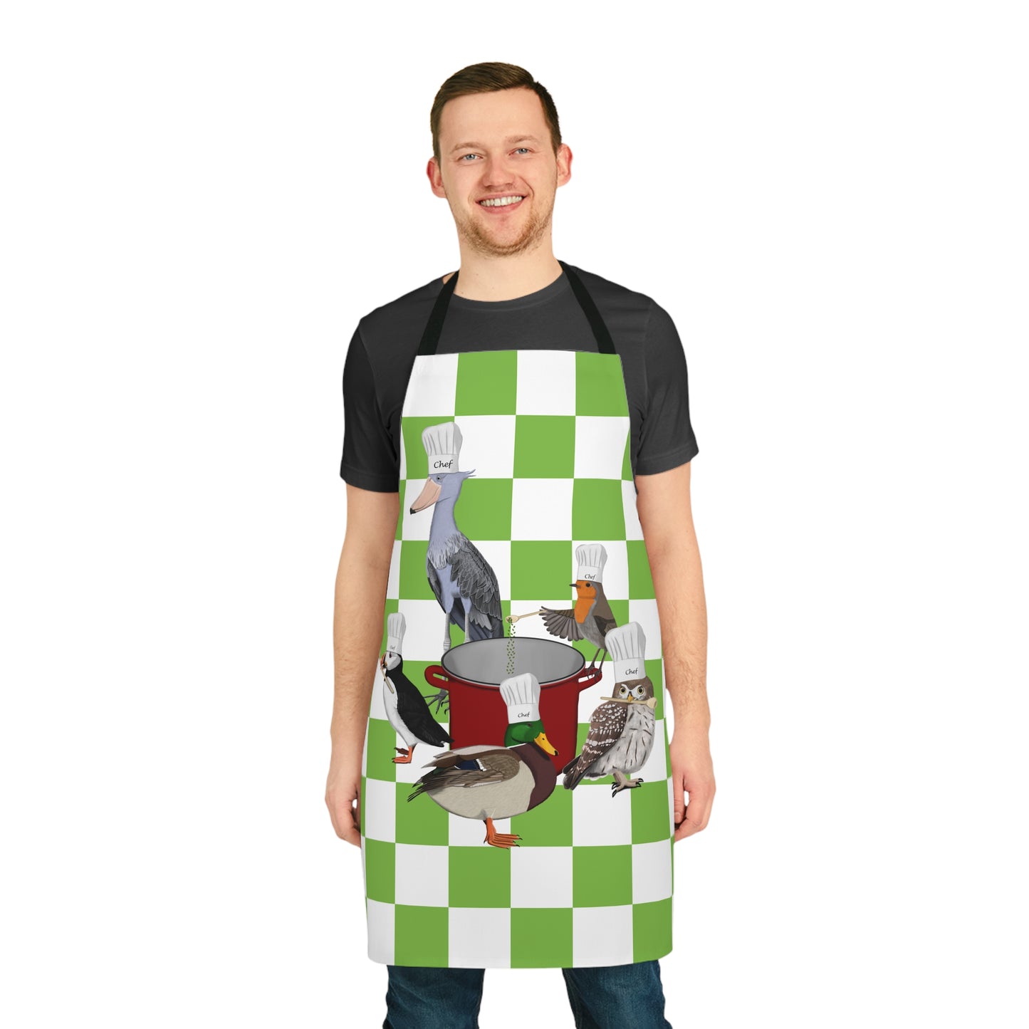 Birds Cooking Kitchen Chef Apron Green and White Checkered