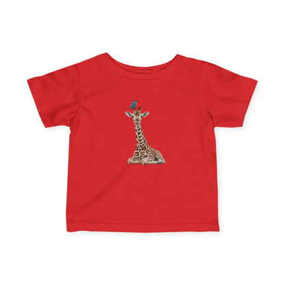 Süße Baby Giraffe mit Eisvogel Vogel Tiermotiv T-Shirt für Babys und Kleinkinder