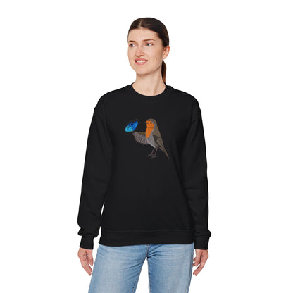 Robin with Butterfly Bird Birding & Birdwatching Sweatshirt