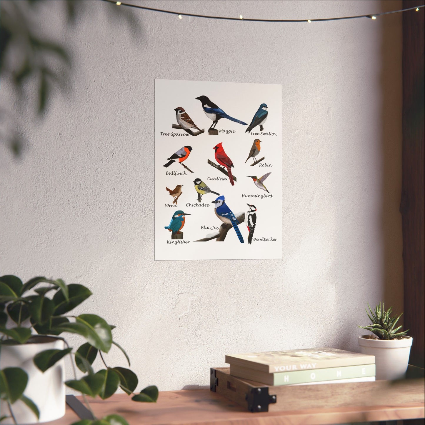 Backyard Birds Blue Jay Cardinal Hummingbird Matte Bird Poster