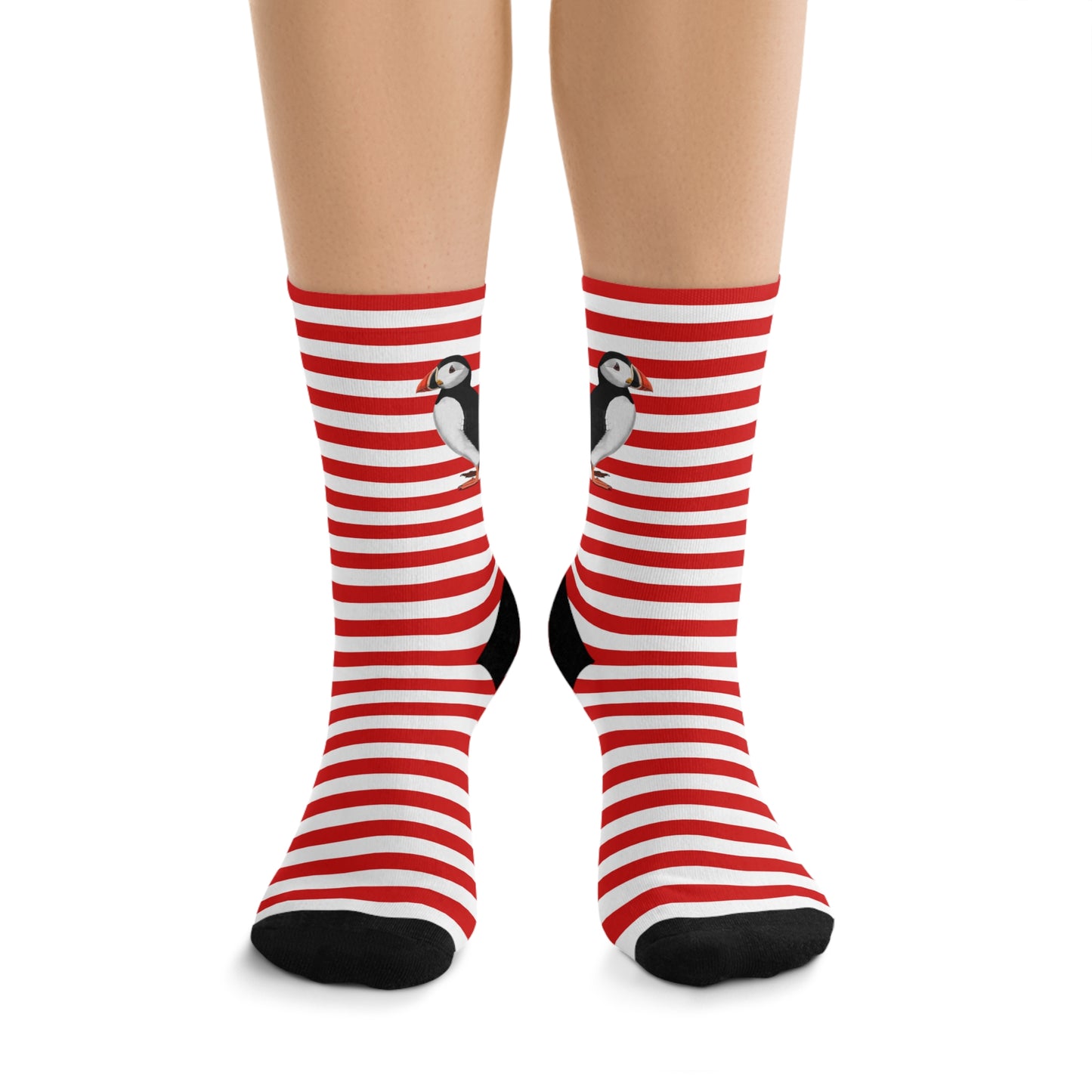 Puffin Stripes Red White Birding & Birdwatching Bird Socks