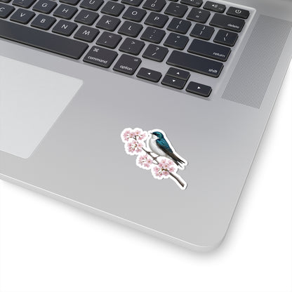 Tree Swallow Cherry Blossom Sticker | Glossy Floral Bird Decal | Spring Laptop Sticker