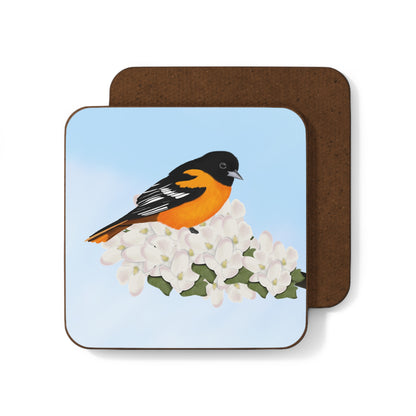 Baltimore Oriole Apple Blossoms Bird Hardboard Coaster