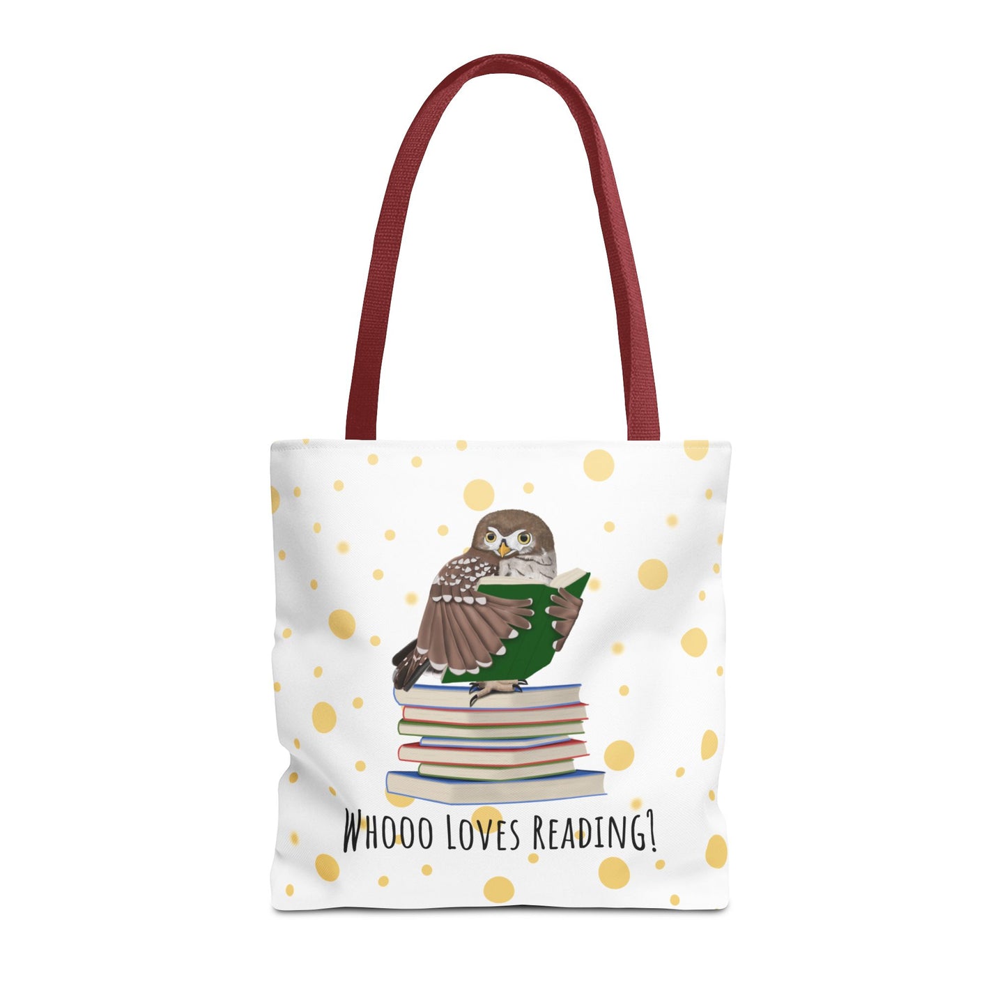 Whooo Loves Reading Owl Teacher Tote Bag – Gold Polka Dot Librarian Aesthetic