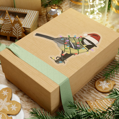 Chickadee with Fairy Lights and Santa Claus Hat Christmas Bird Sticker