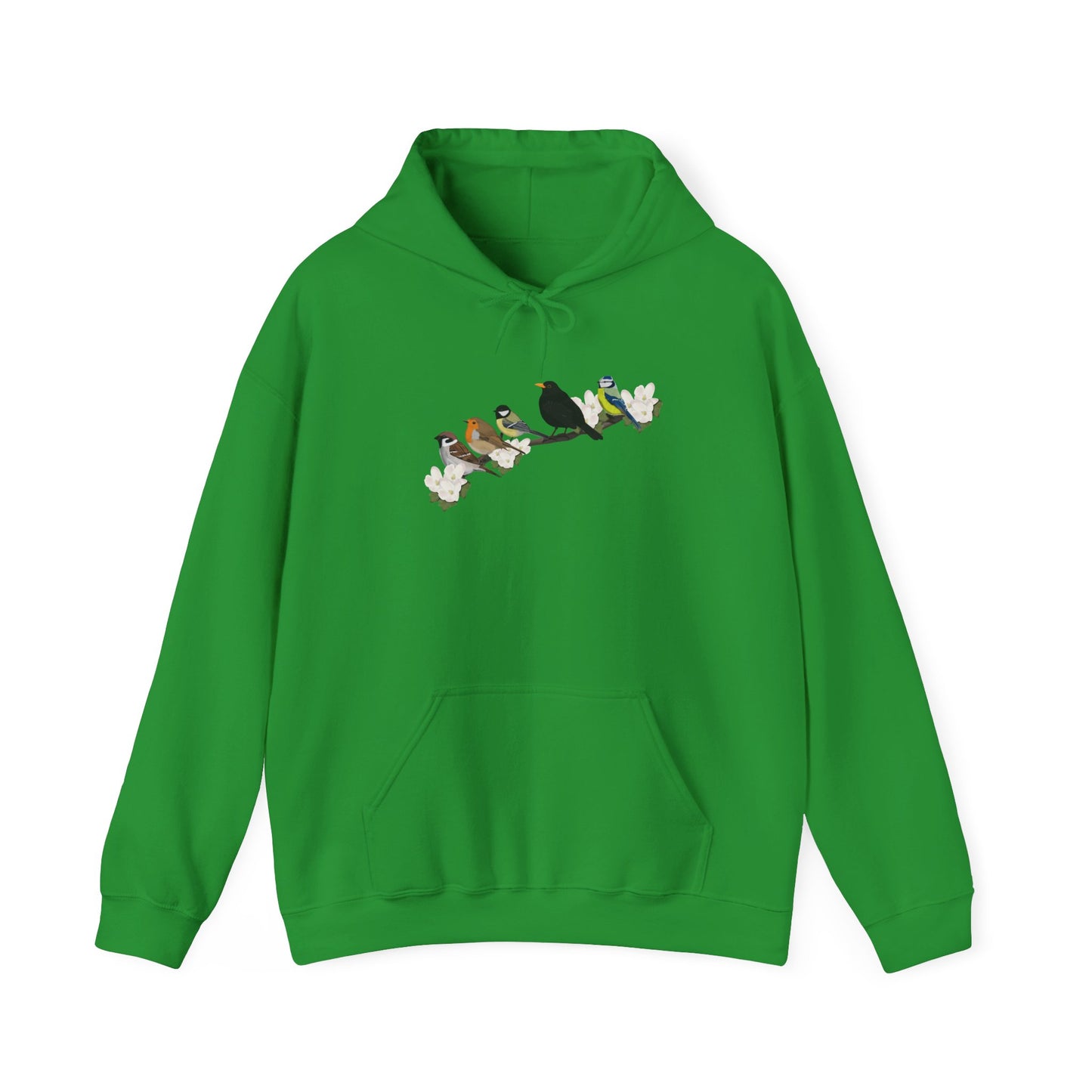 Vögel auf einem Ast Hoodie - Amsel Rotkehlchen Kohlmeise Spatz Kapuzenpullover für Vogelbeobachter & Naturliebhaber