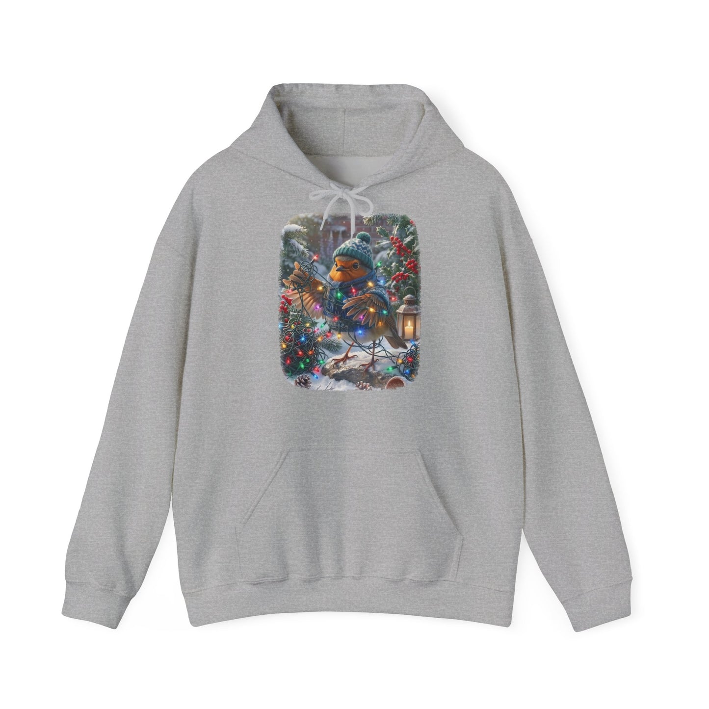 Premium Hoodie Rosi Rotkehlchen und die Lichterkette im Garten