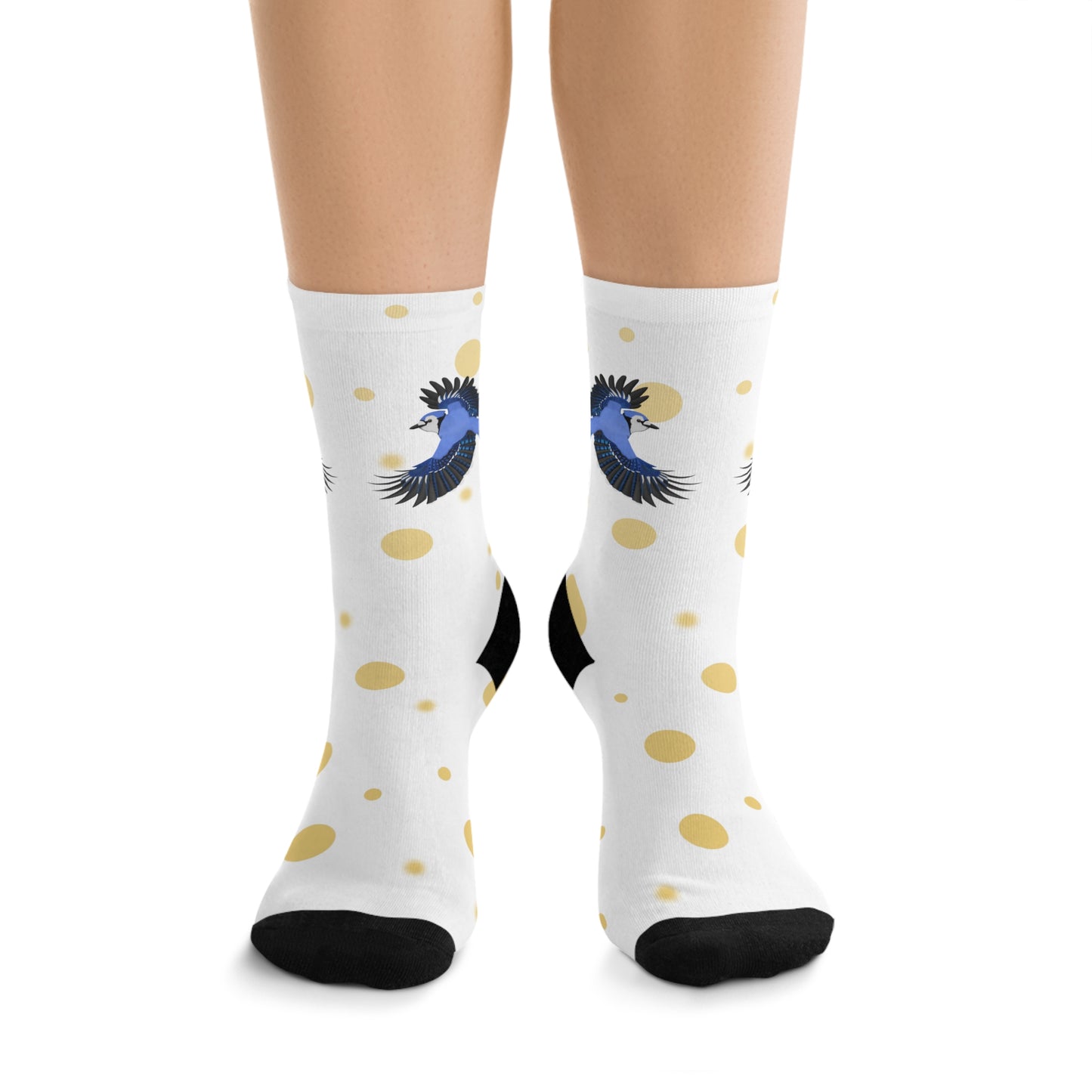 Blue Jay with Golden Dots Birding & Birdwatching Bird Socks White