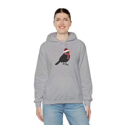 Blackbird Christmas Bird with Santa Hat Birdwatcher Birdlover Hoodie