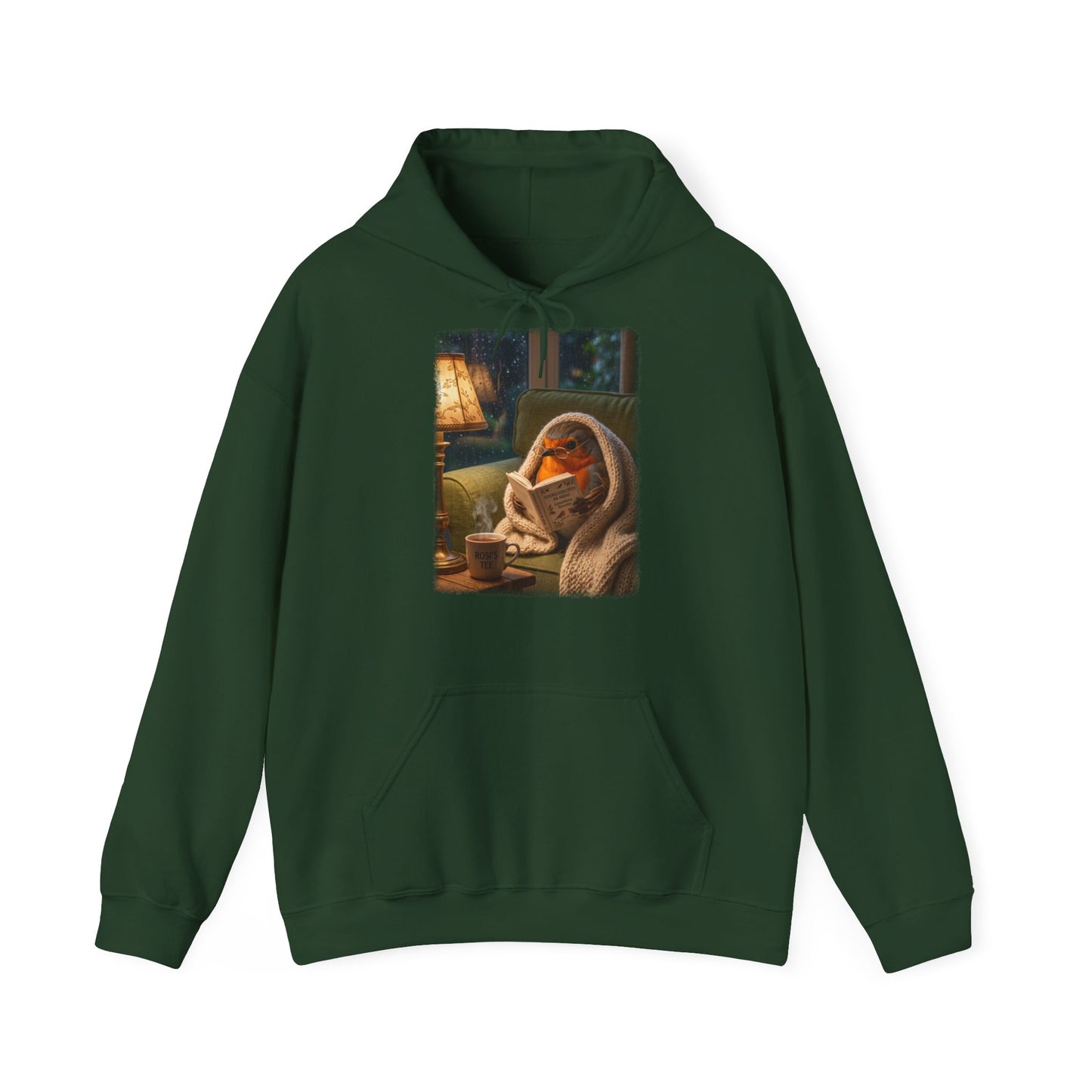 Gemütlicher Rotkehlchen Hoodie mit Lese-Motiv | Süßer Vogel Kapuzenpullover für Buchliebhaber