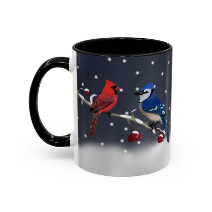 Blue Jay and Cardinal Bird Coffee Mug | Ceramic Christmas Gift for Bird Lovers