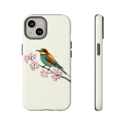 Bienenfresser Handyhülle in Cremeweiß | Florales Kirschblüten Vogel-Motiv für iPhone & Google Pixel