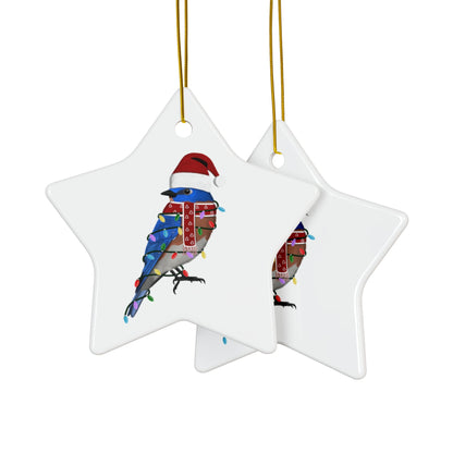 Bluebird as Santa Ceramic Bird Christmas Ornament | Durable Double-Sided Bird Lover Decor