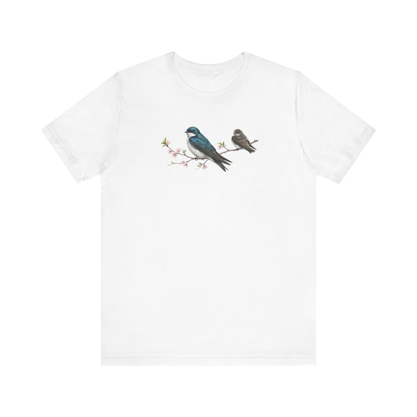 Tree Swallow & Fledgling T-Shirt | Spring Blossoms Unisex Graphic Tee