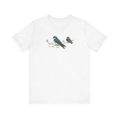 Tree Swallow & Fledgling T-Shirt | Spring Blossoms Unisex Graphic Tee
