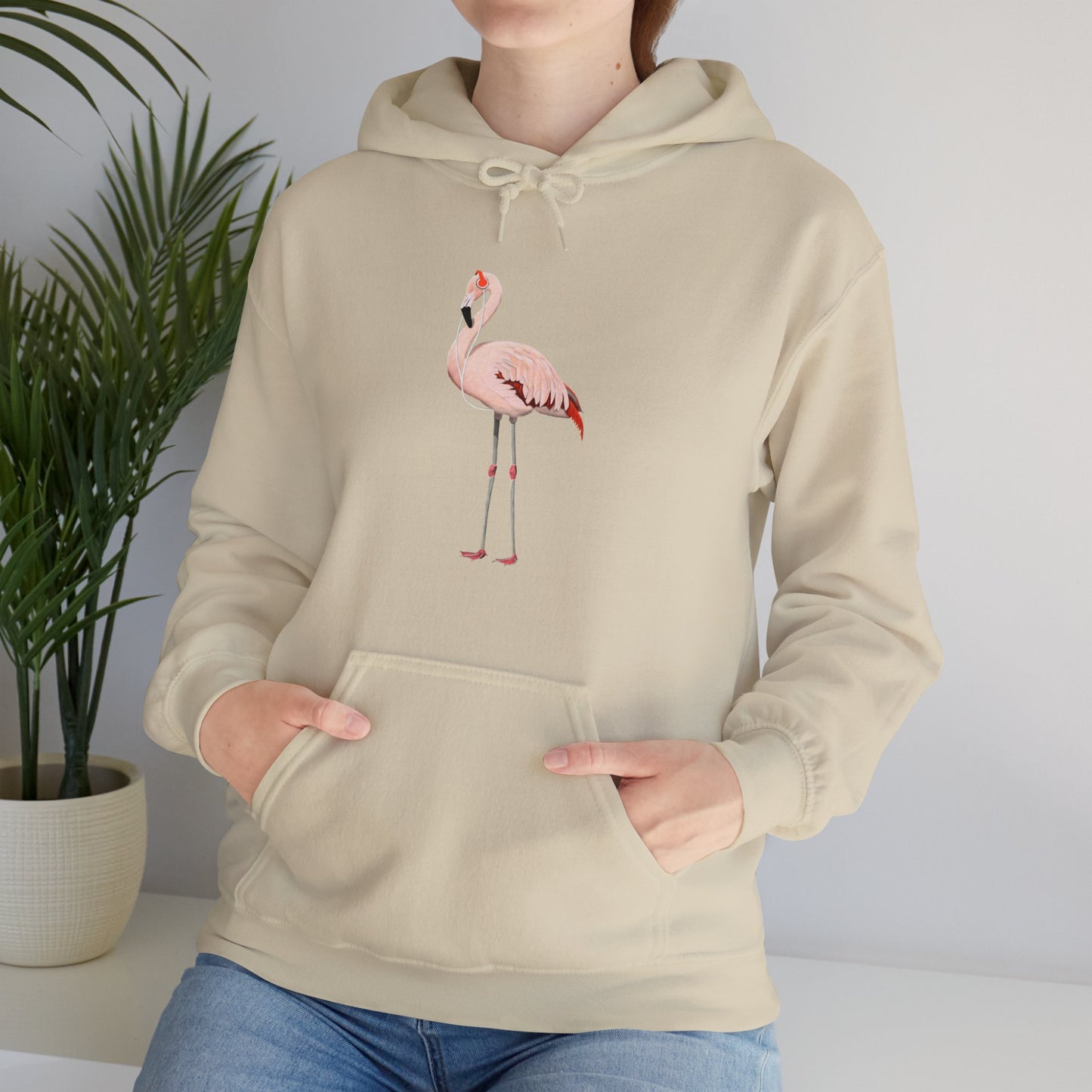 Flamingo with Music Headphones Bird Birdwatching Birdlover Hoodie